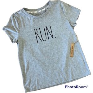 Rae Dunn 'Run' Gray Lightweight T Shirt Top M Nwt